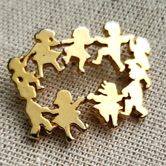 2 pc Vintage Lot Crystal Post Earrings Gold Children Dancing Brooch Pin ML40 - Picture 5 of 7